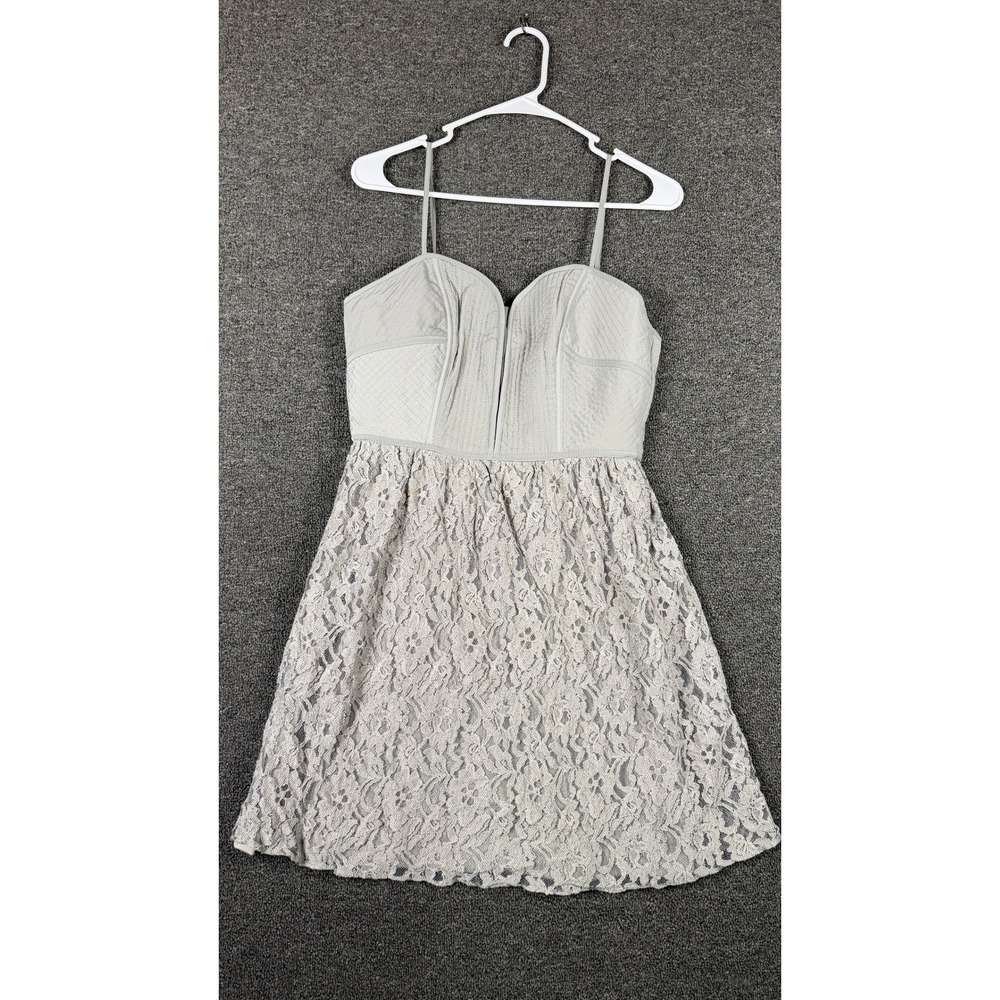 Abercrombie & Fitch Gray Lace Quilted Bodice Mini Dress V-Wire Sweetheart Size M